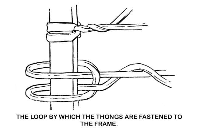 THE LOOP BY WHICH THE THONGS ARE FASTENED TO THE FRAME.